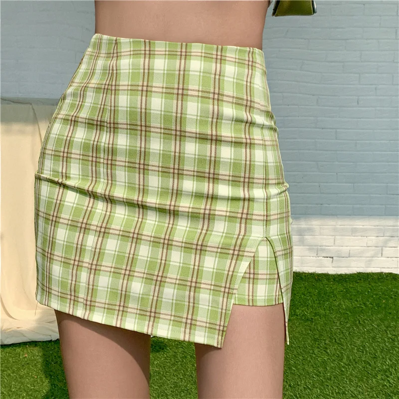 Женская клетчатая юбка с высокой талией винтажная мини для активного отдыха в