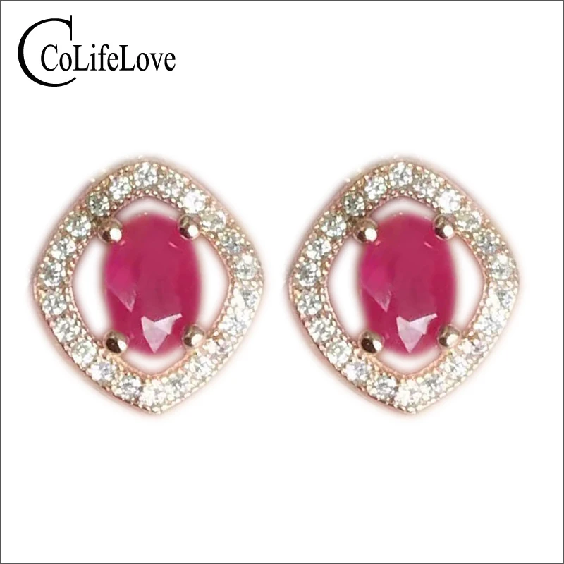 Samll модный Рубин Серьги гвоздики 1ct 4 мм * 6 натуральный рубин драгоценный камень