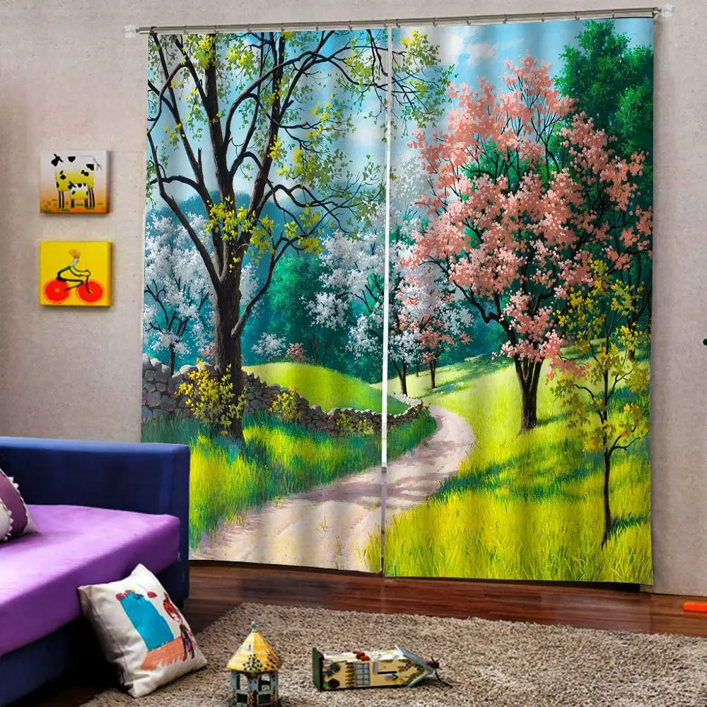 Рисунок картина занавески зеленые фотообои для гостиной | Дом и сад