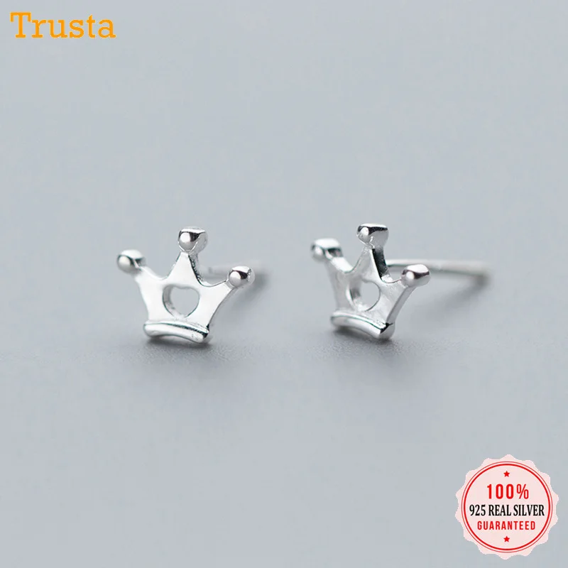 Trustdavis 100% 925 цельное Настоящее серебро полые короны серьги гвоздики для девочек