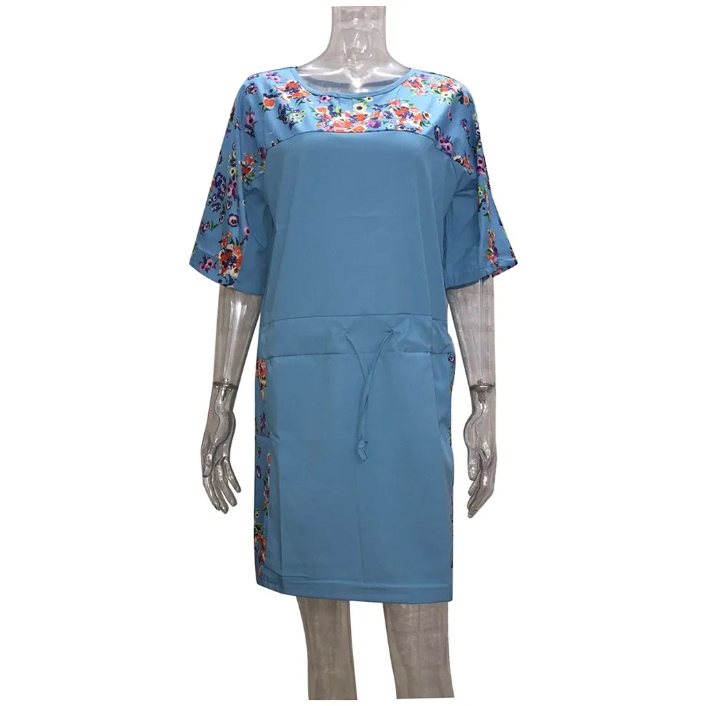 

Womail Plus Size Dress Women Boho Floral Print Short Sleeve 2019 summer O-neck Long Sleeve Elegan Dress Party vocation Sundress
