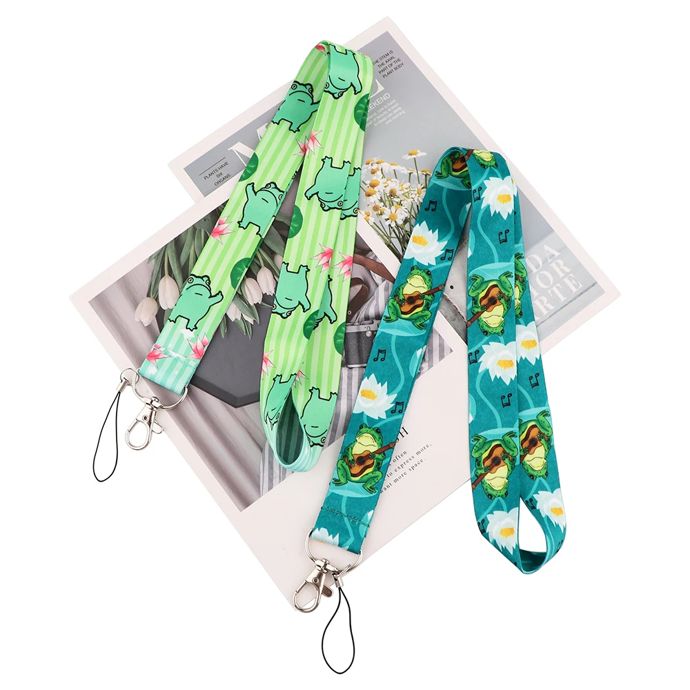 

DZ1739 Funny Cute Frog Lanyard Keychain ID Card Pass Gym Mobile Phone Hang Rope Decoration Webbing Straps Key Ring Holder