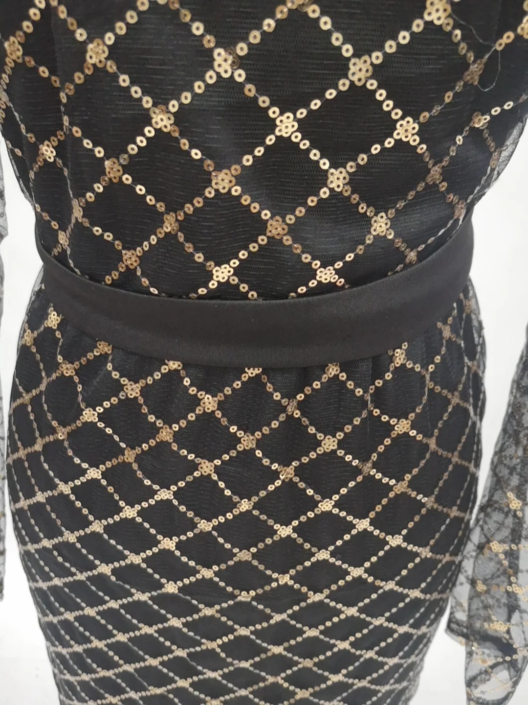 

Fashion sexy women's high collar metal mesh, perspective long sleeve slim dress dress, long skirt female