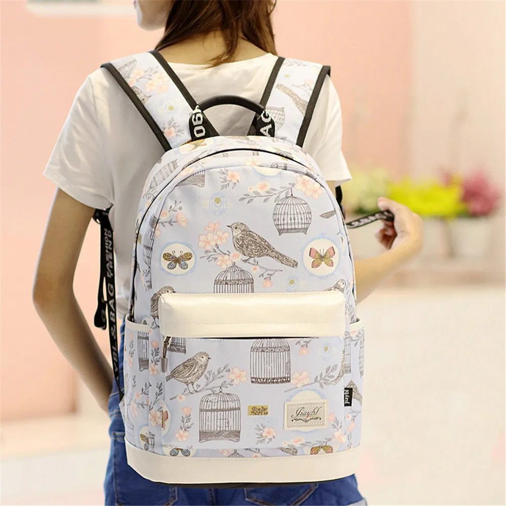 Floral Style Fashion Cute Cartoon Korean Girl Large Capacity Backpack Casual Joker Travel Bag Fresh Leisure School Bag