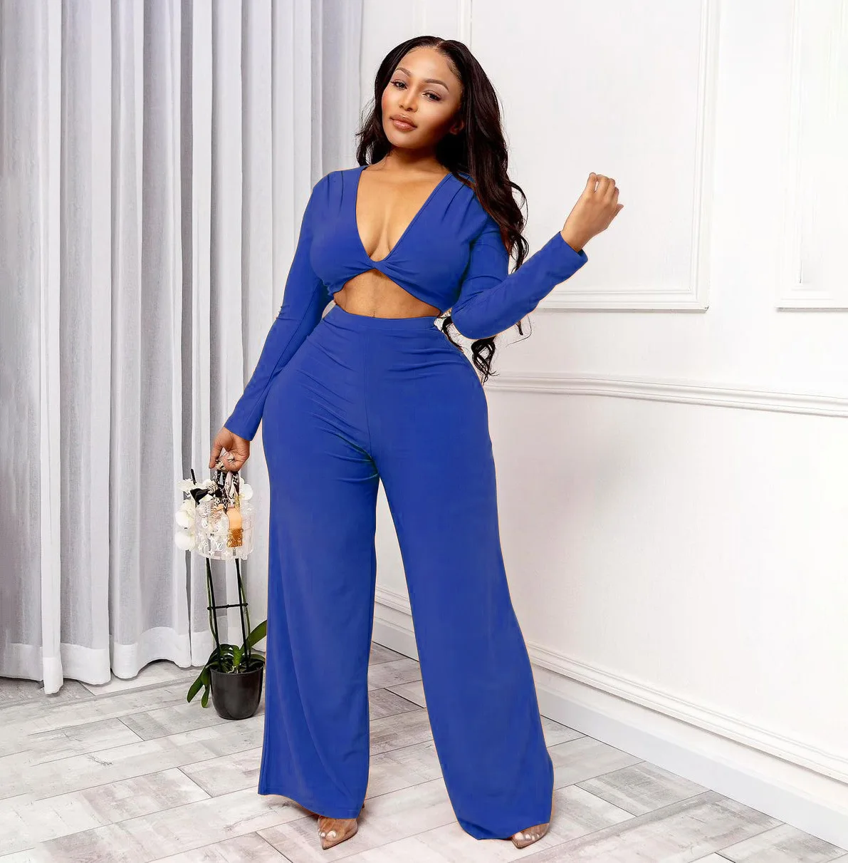 

ChocoMist Two Piece Twist Front Wide Leg Pants Set G6105