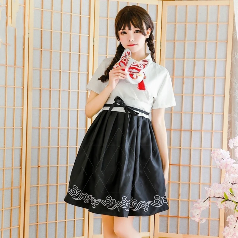 Shirt Sleeve Suit Самурайский журавль, Kaiwaii, для девочек, юката, готическое платье для женщин, японский стиль, фестиваль сакуры, хаори, кимоно, полный короткий рукав - Цвет: Shirt Sleeve Suit