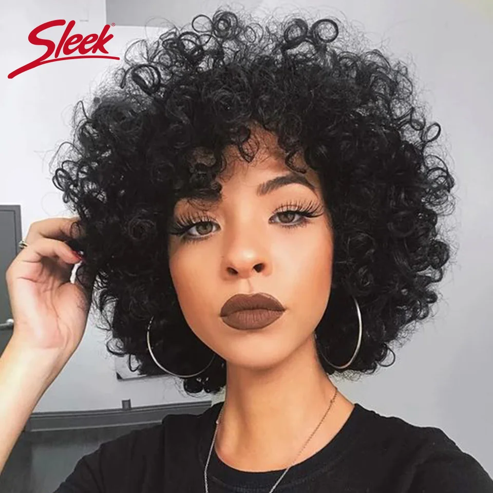 Sleek короткие парики из человеческих волос для Для женщин волнистые Реми