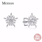 Женские серьги-гвоздики Modian из настоящего серебра 925 пробы с белыми снежинками и кубическим цирконием, ювелирное изделие из стерлингового серебра