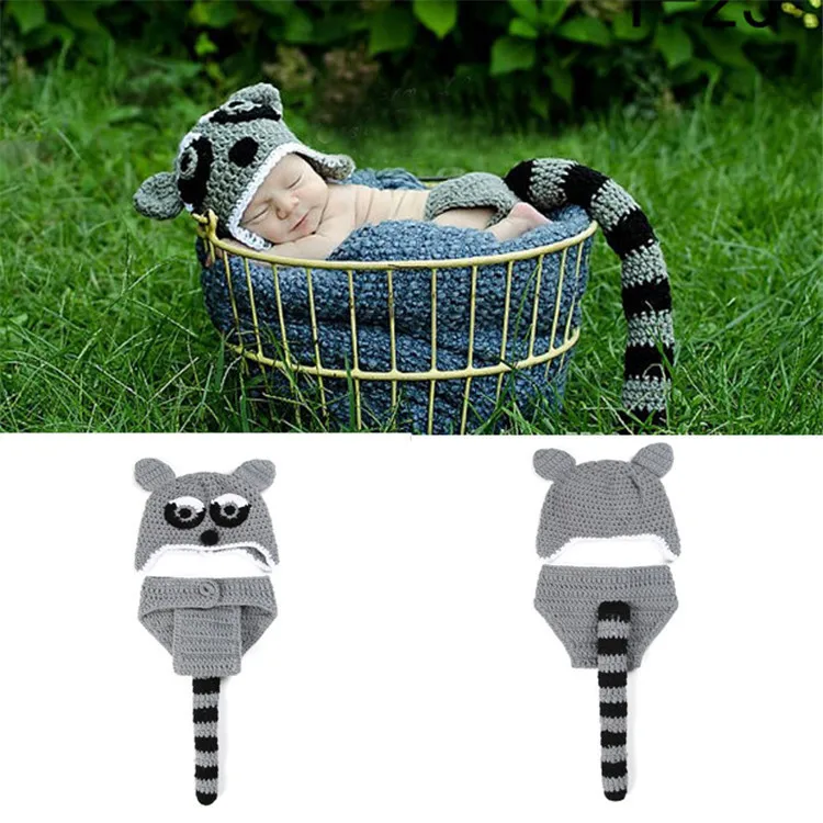 Newborn Children's Photography Clothing Gray Fox Baby Knitted Suit Bear Handmade Suit Leopard Children's Photography Clothing