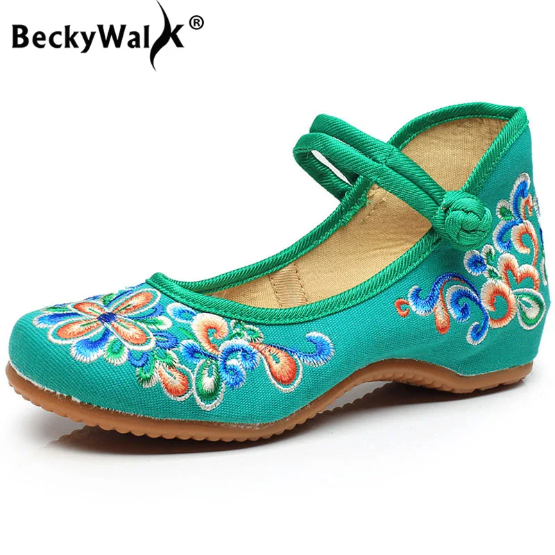 Женские туфли с вышивкой в китайском стиле повседневные тканевые на плоской