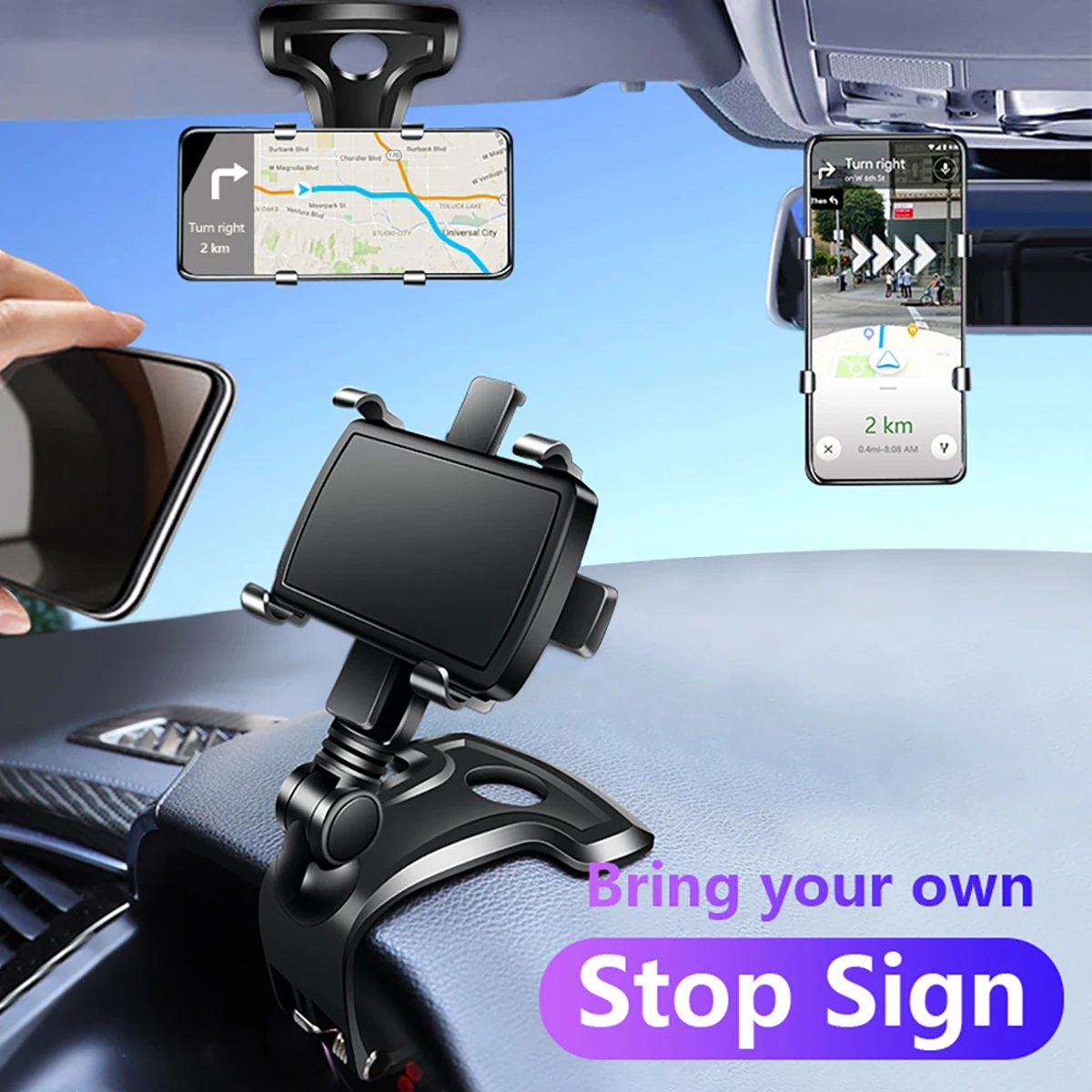

Car Phone Mount Holder 1440 Degree Dashboard Multifunctional Mobile Phone Bracket Sun Visor Mirror GPS Display Stand Support
