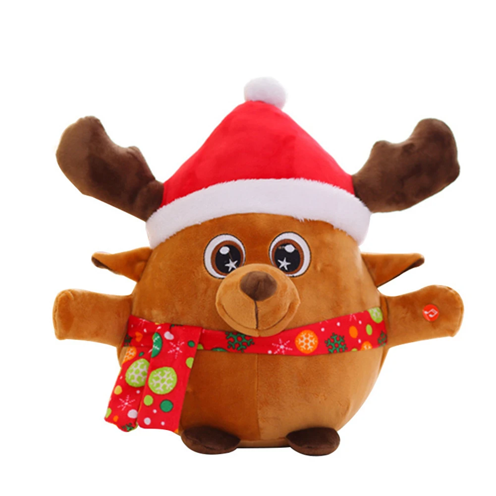 

Cute Elk Santa Claus Plush Doll with Music Light Xmas Home Decor Kids Educational Toys for Children Gift