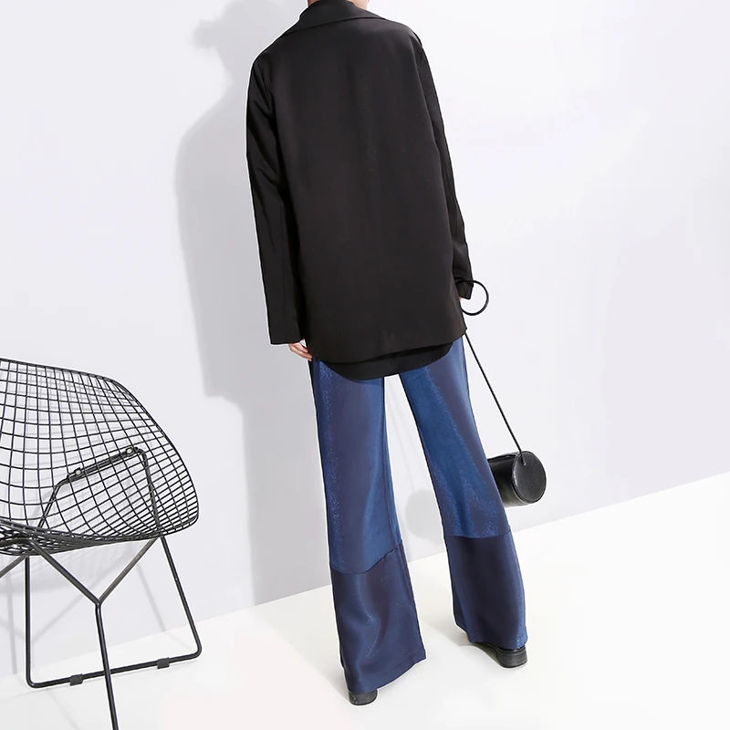 * Новинка 2019 корейский стиль женские синие длинные прямые штаны блестящие с