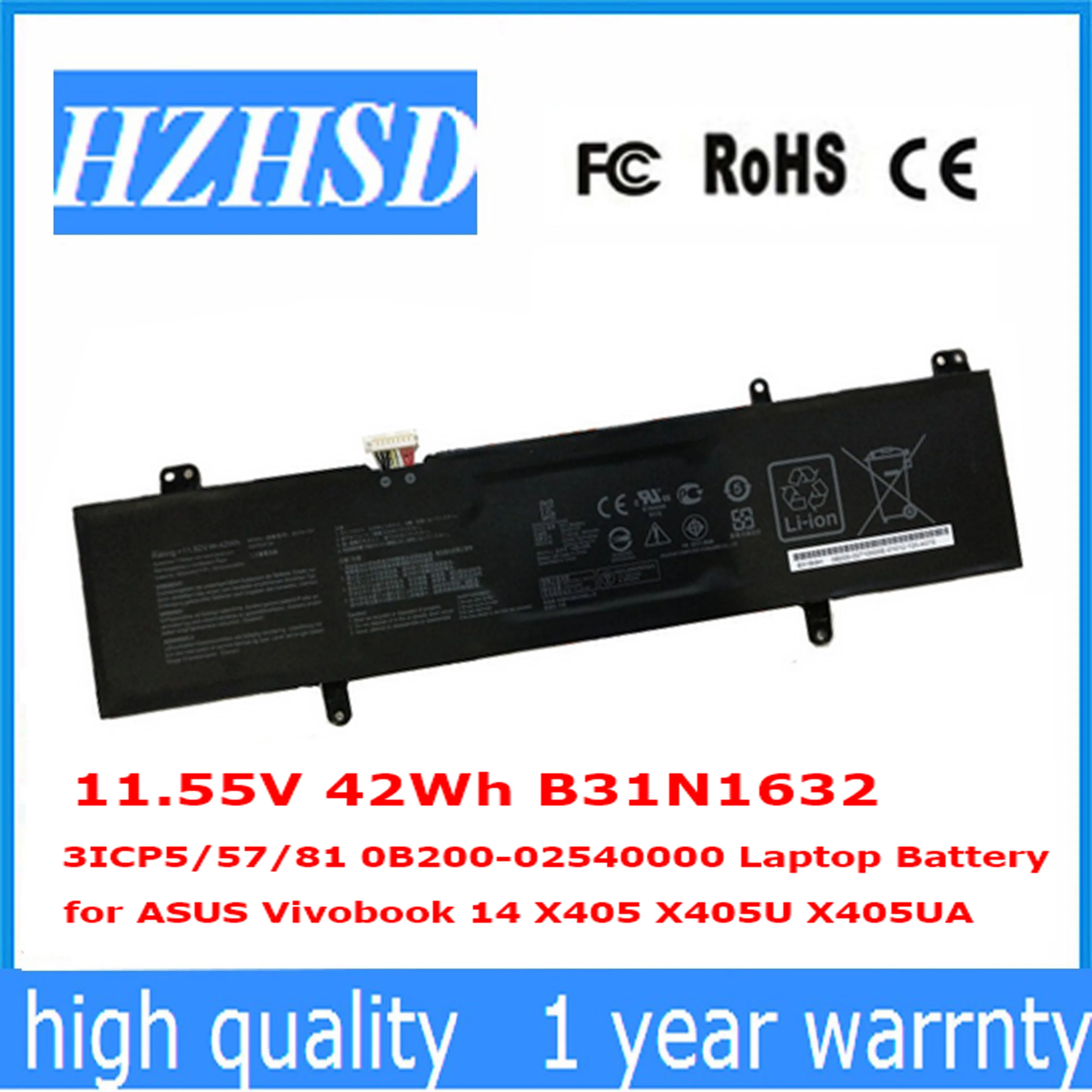 

11.55V 42Wh B31N1632 3ICP5/57/81 0B200-02540000 Laptop Battery for ASUS Vivobook 14 X405 X405U X405UA