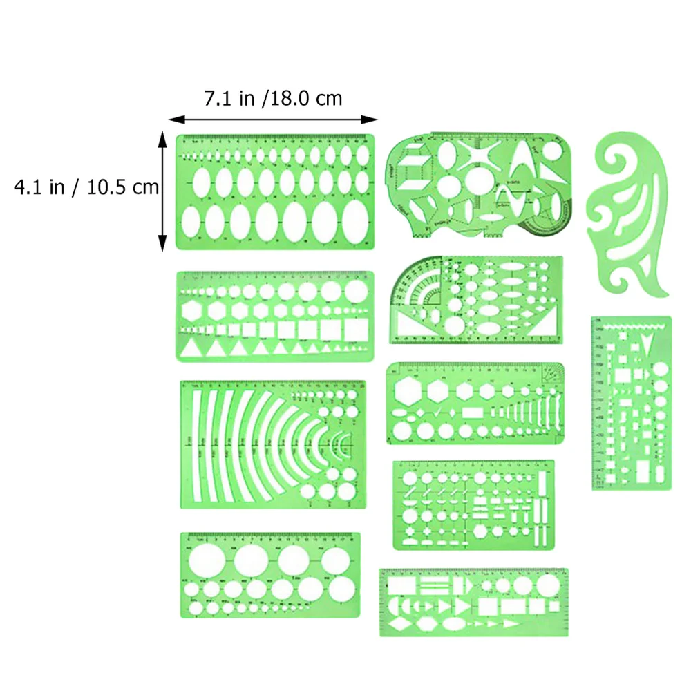 

11pcs Geometry Drawing Template Ruler Stencil Measuring Tool Drawing DIY Ruler