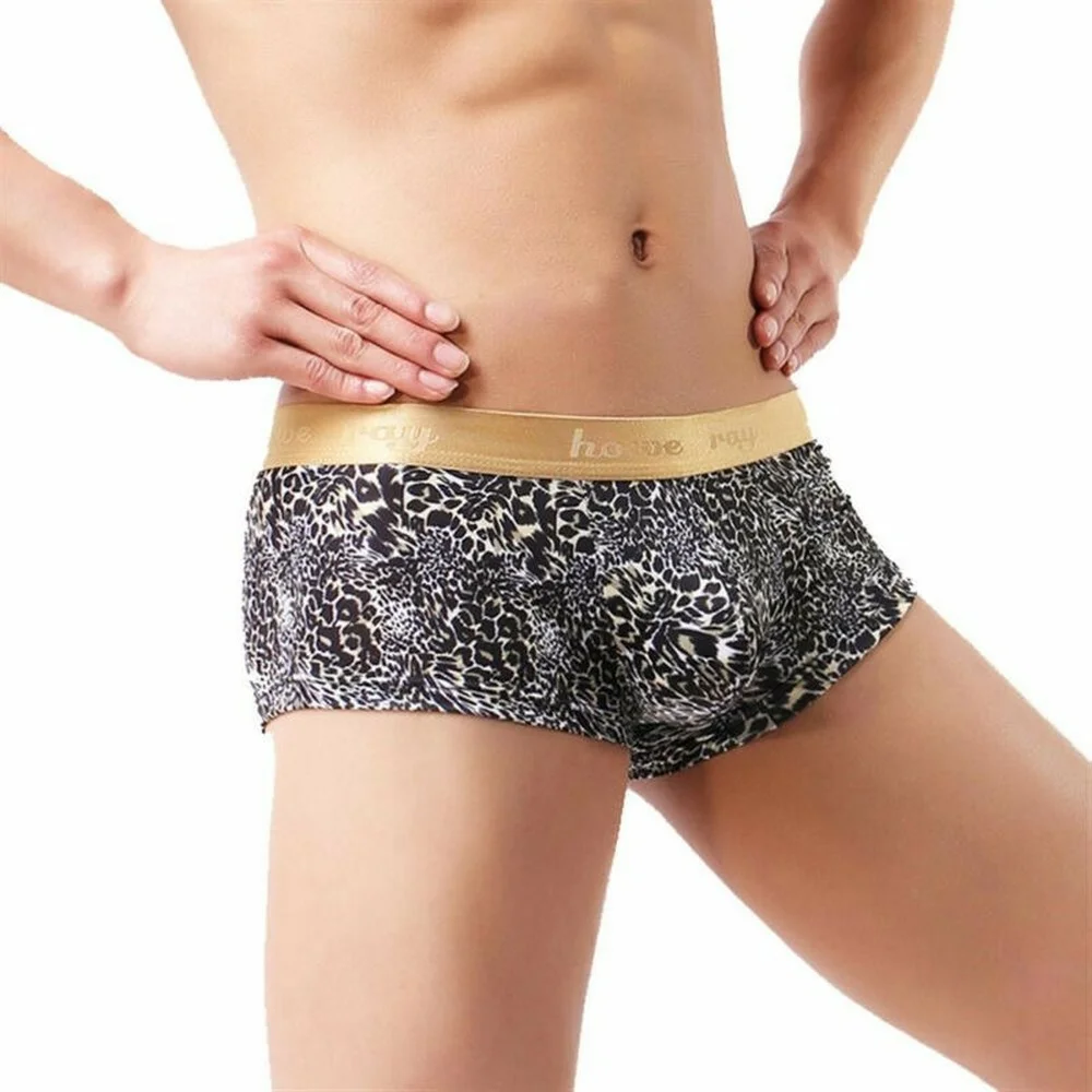 

Mens Sexy Leopard Boxer Brief Stretchy Underwear Smooth Boxers Comfy Nightwear