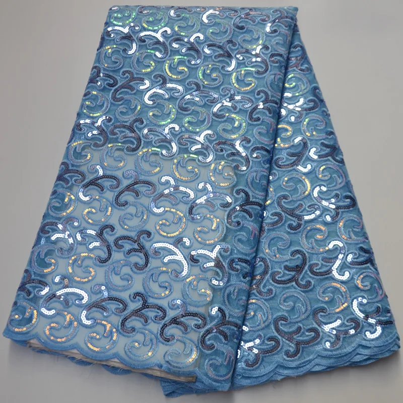 (5yards/pc) latest arrival royal blue African tulle lace fabric with delicate sequins embroidery high quality for dress FLP220 | Дом и сад