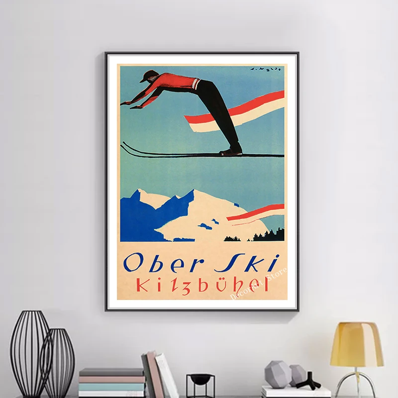 Лыжи в Альпах Австралия Новая Зеландия холст живопись старинные стены крафт