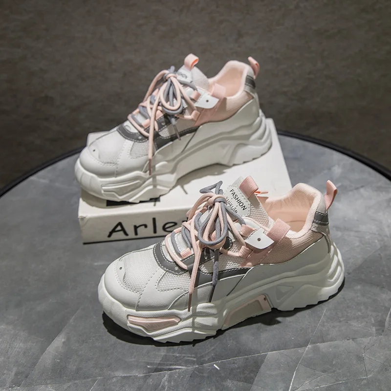 

Women's Chunky Sneakers Fashion Women Platform Shoes Lace Up Breathable Air Mesh Vulcanize Shoes Women Female Trainers Dad Shoes