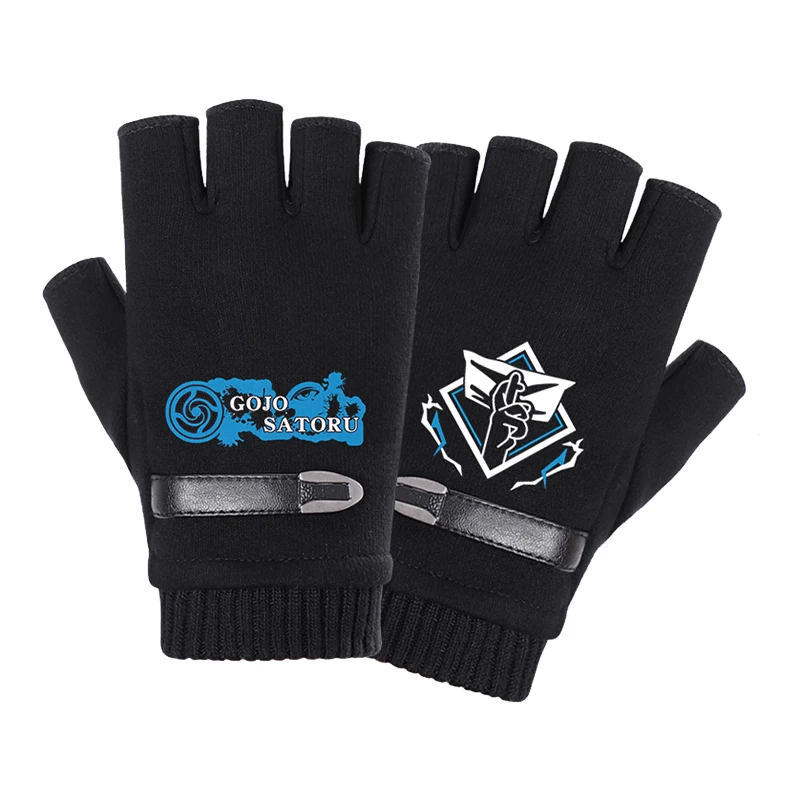 

Anime Jujutsu Kaisen Gojo Satoru Cosplay Warm Gloves Women Men Winter Thicken Warm Half-finger Gloves Xmas Gifts Christmas