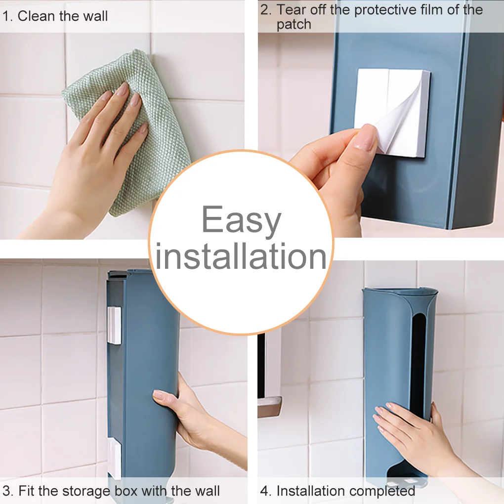 

Kitchen Wall-Mounted Plastic Bag Storage Holder Garbage Pouch Saver Organizer Dispenser