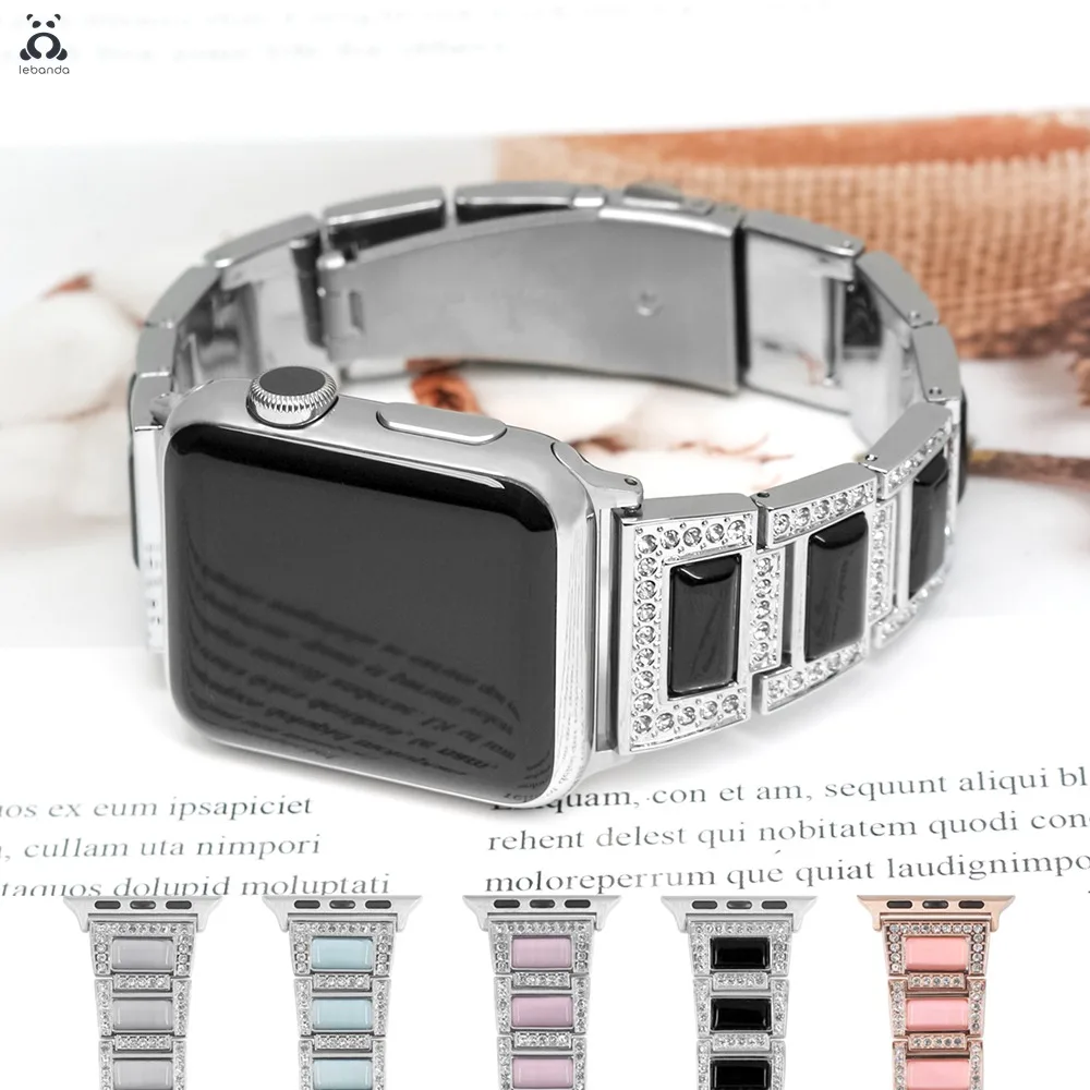 Металлический ремешок из нержавеющей стали для Apple Watch series 7 6SE 5 4 3 с опаловым