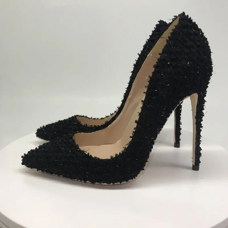 

Stylesowner Black Green Sexy Lady High Heel Pumps Shoes Super High 12cm 10cm Shallow Mouth Elegant Shoe Fringe New Shoe