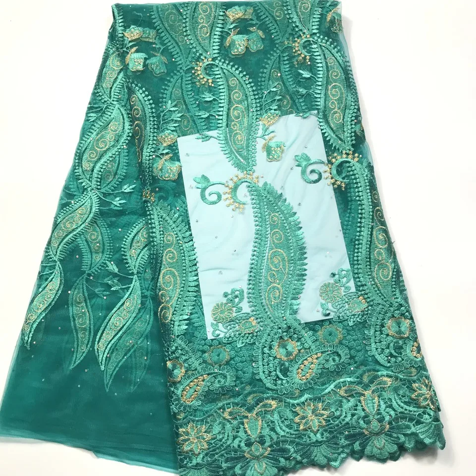 

2021 Latest French Nigerian Laces Fabrics High Quality Tulle African Laces Fabric Wedding African French Tulle Lace M3118 Teal