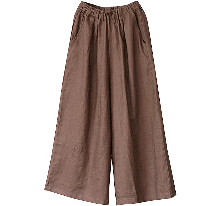 

pants nine minutes of pants summer female literary loose pure color leisure trousers culottes zen linen trousers