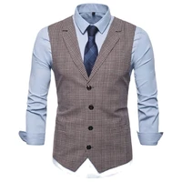 gilet men 2022 new four season mens blazer collar checked single breasted vest button door pocket trim in 5 colors s 2xl