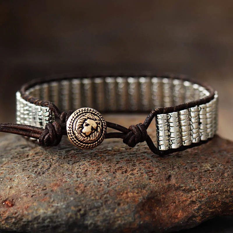 Уникальные мужские хип-хоп панк кожа браслет в винтажном стиле ткачество