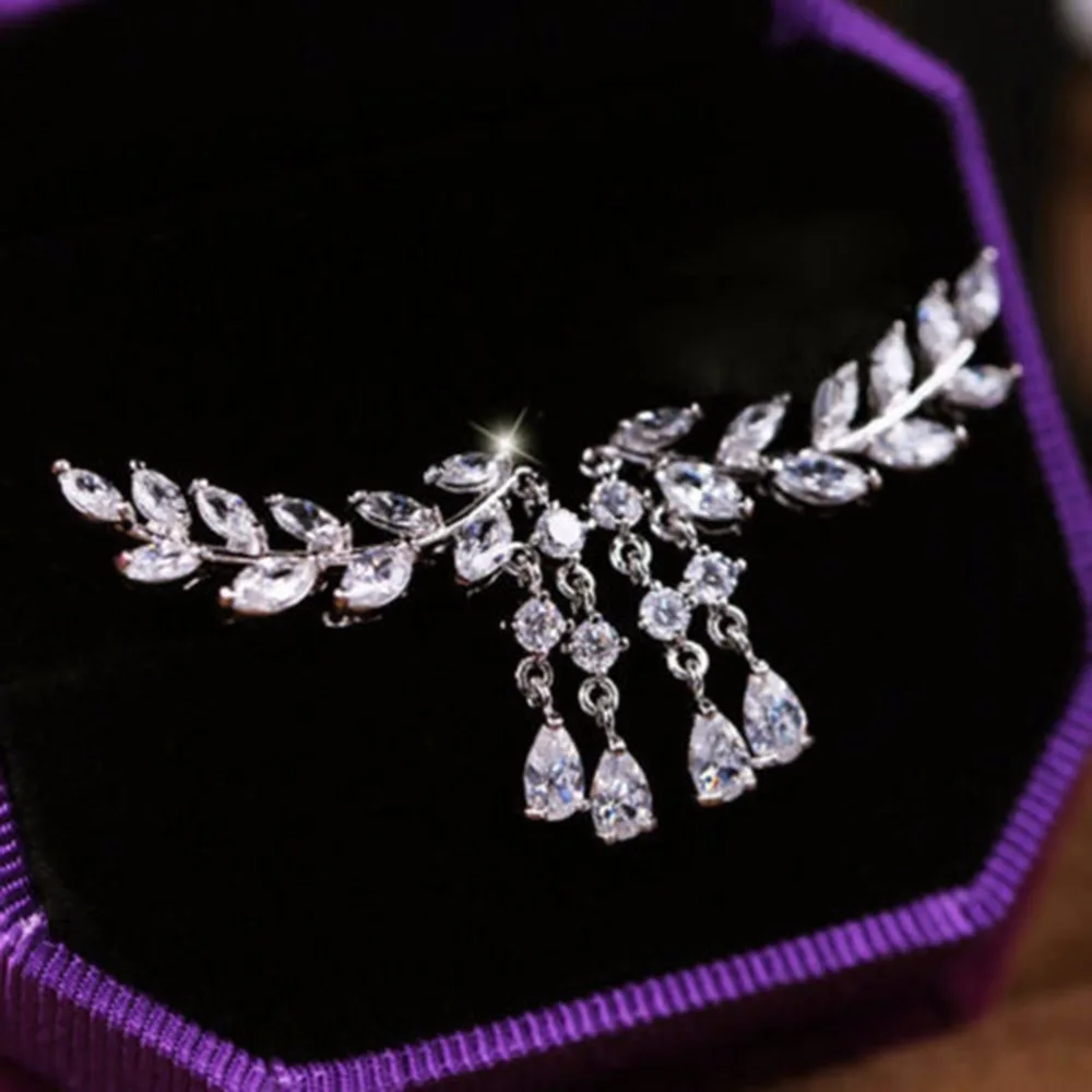 

Women's Angel Wings Stud Earrings Hanging Tassels Leaves Feather Leaf Rhinestone Crystal Ear Jewelry Earrings For Women