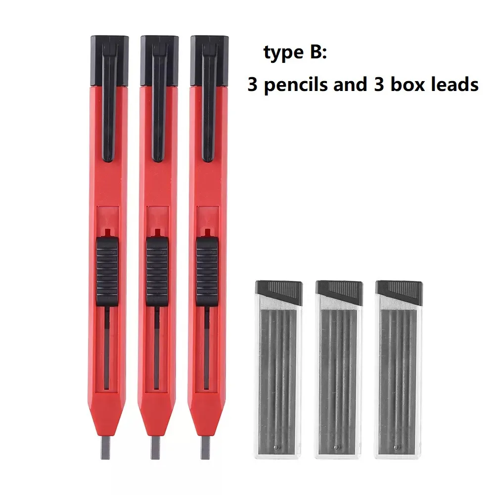 

1 Set Carpenter Tool Pencils With Refills Durable Solid Scribe Black Drawing Marker Pen For Woodworking Architects Marking Tools