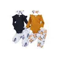 lioraitiin 0 24m baby girl clothes toddler long sleeve solid ruffle top floral print long pants headband 3pcs outfit spring
