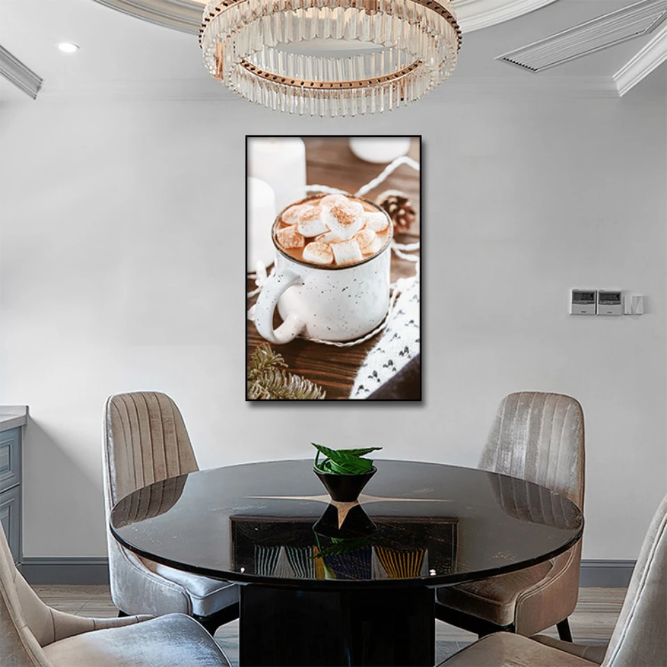 

Marshmallow and hot coffee Canvas Poster Wall Art Print Modern Painting Nordic Kid Bedroom Decoration Picture