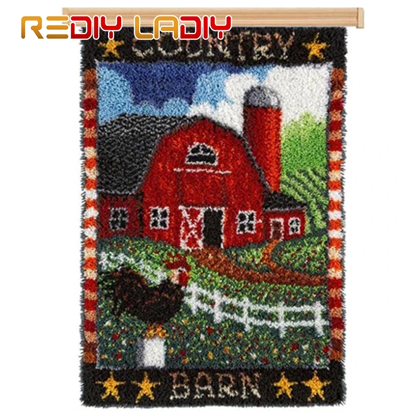 

Latch Hook Rug Crochet Floor Mat Country Barn Tapestry Kits Acrylic Yarn Pre-Printed Canvas Cushion DIY Carpet Rug Arts & Crafts