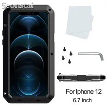 Shockproof Case for iPhone 12 mini Heavy Duty Armor Metal Cases for iPhone 12 11 Pro Max 8 7 Plus 6s Outdoor Tempered Glass Capa