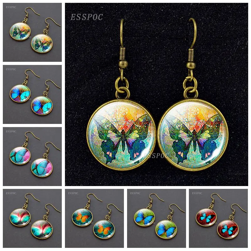 Винтажные бронзовые серьги капельки в форме бабочки подвески модные для женщин