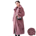 Зимнее теплое женское высококачественное пальто из искусственного кроличьего меха, роскошное длинное меховое пальто, Свободное пальто с лацканами, толстые Искусственные женские плюшевые пальто