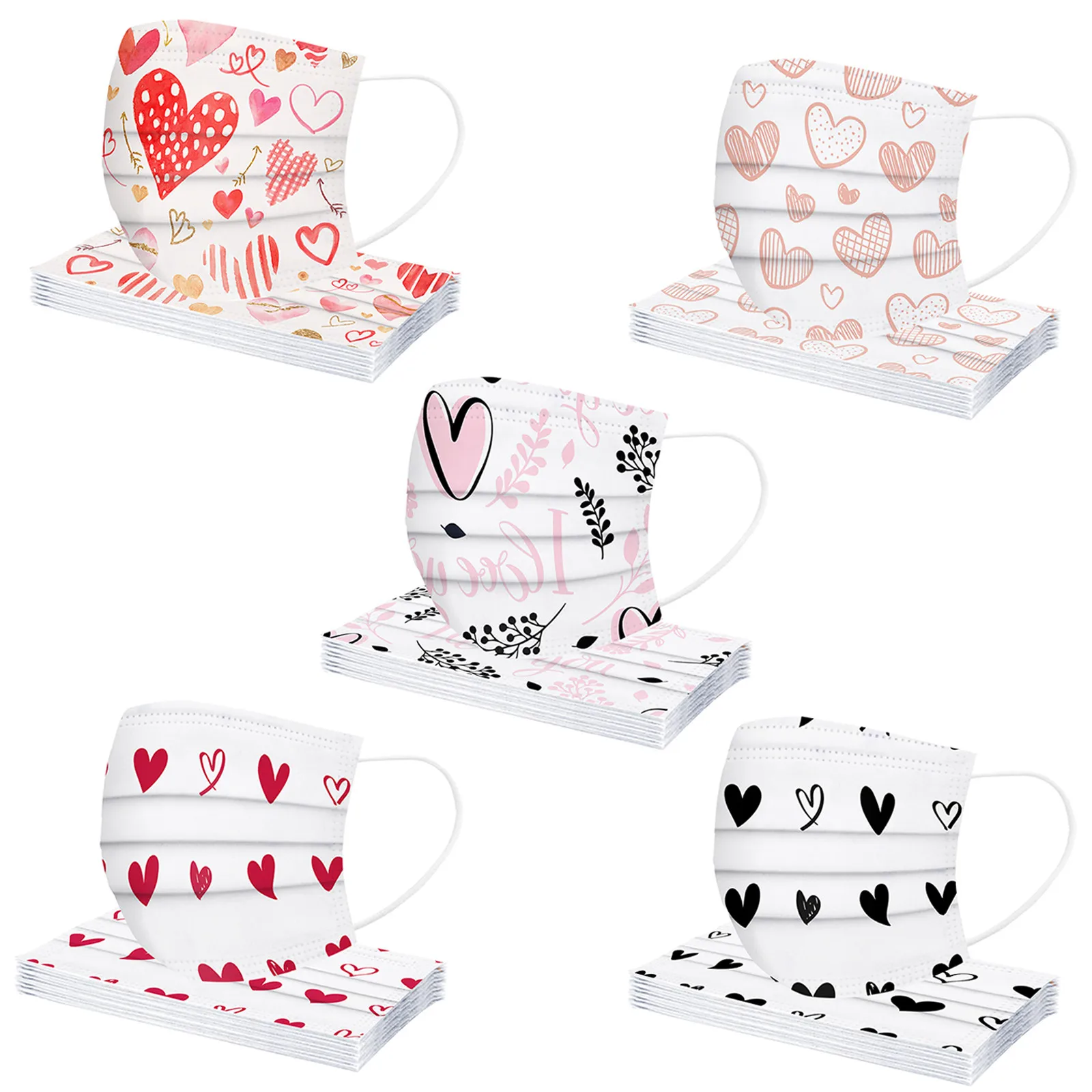 50 шт. одноразовая маска для лица женщин и мужчин черная с ужасным принтом маски