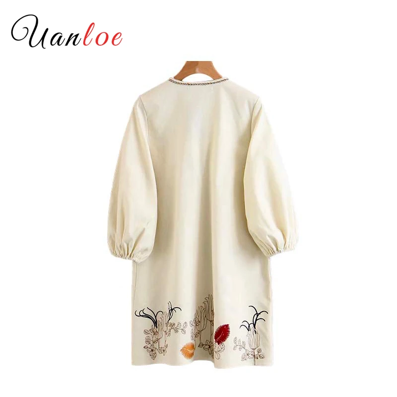 Vintage Floral Embroidery Straight Dress Tassel Tie O Neck Pleated Ladies Summer Fashion Mini Dresses Vestidos 2019 | Женская одежда