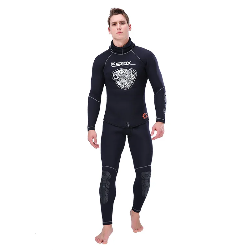 5mm Neoprene Wetsuit Men Two-Piece Diving Suit Pants Jacket Hooded Full Body Surf Spearfishing Wet Plus Size | Спорт и развлечения