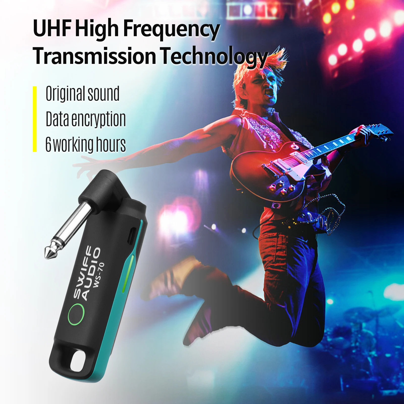 

SWIFF WS-50 UHF Electric Guitar Wireless Transmitter + Receiver System Built-in Rechargeable Battery for Electric Guitar Bass