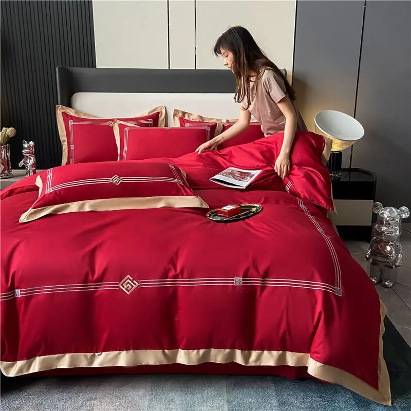 

Комплект постельных принадлежностей из египетского хлопка 100S Пномпень пододеяльник простыня наволочки мягкие постельные комплекты вышив...