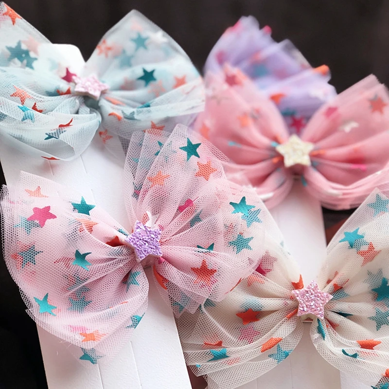 

25m/roll Colorful Star Mesh Ribbon Roll For Hair Accessrios Diy Crafts 130mm Width 2020 Summer Hair Accesories For Kids Bow