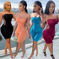 fitness women rompers solid off shoulder hollow out playsuit sexy club party bandage one piece 2021 summer activewear outfits