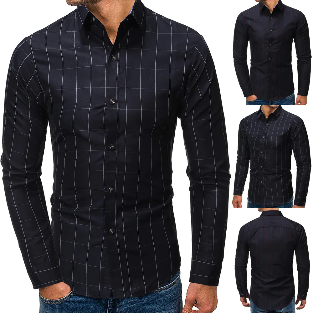 

Новинка 2021, Мужская модная приталенная рубашка контрастных цветов в мелкую клетку с длинными рукавами, 7032