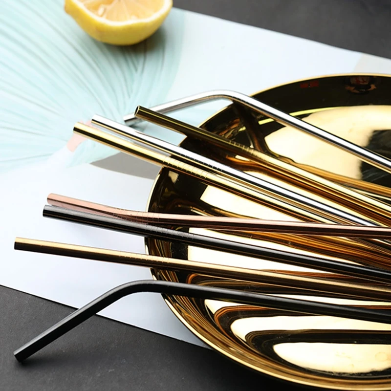 4Pcs Reusable 304 Stainless Steel Metal Smoothies Drinking Straight Straws High Quality Tube Cleaning Brush Bar Party Accessory | Дом и сад