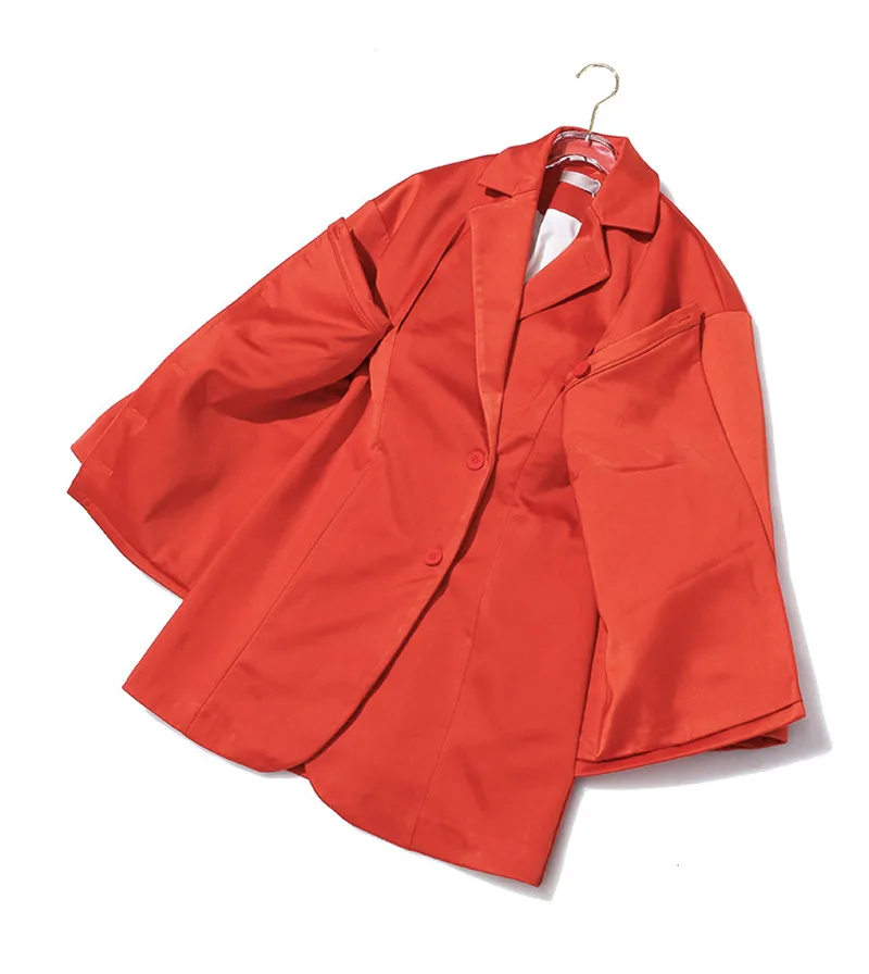 

Luxury Women Blazers 2020 New British Style Tunic Waist Irregular Loose Fake Two-piece Jacket Fashion High Street Orange Blazer