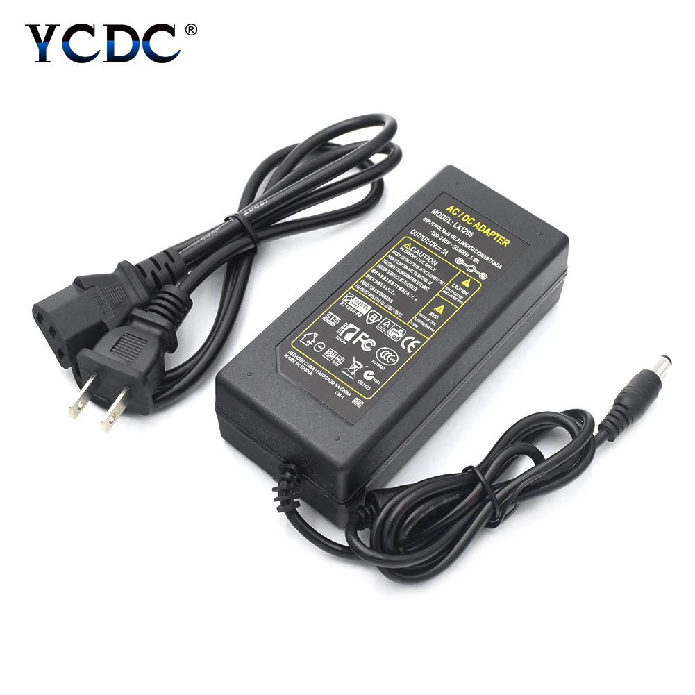 

Universal 100-240V Power Supply Adapter 12V 5A Charger US EU UK AU Plug For ADSL Modem CCTV Camera Hub LED Strips Light